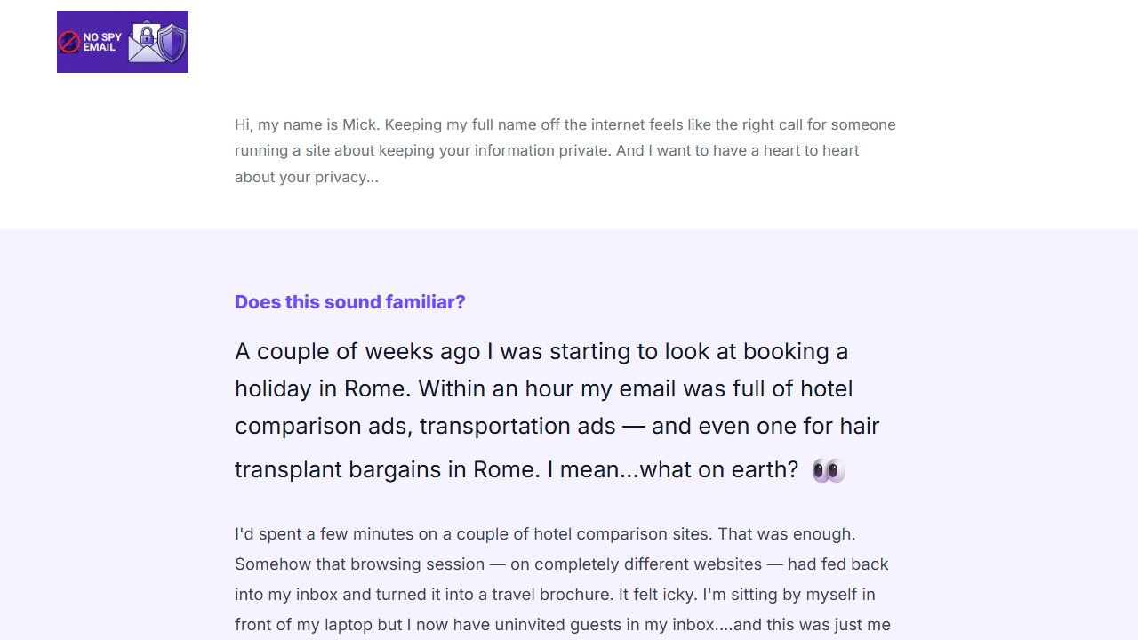 No Spy Email website screenshot