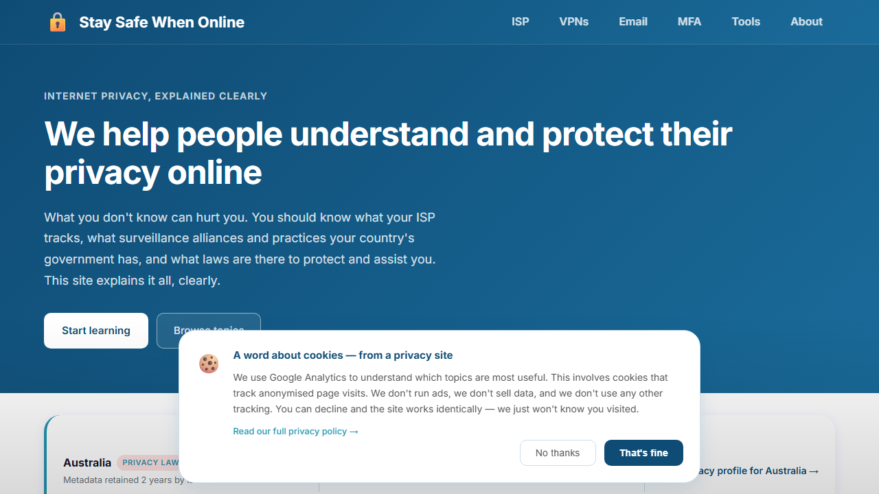 Stay Safe When Online website screenshot